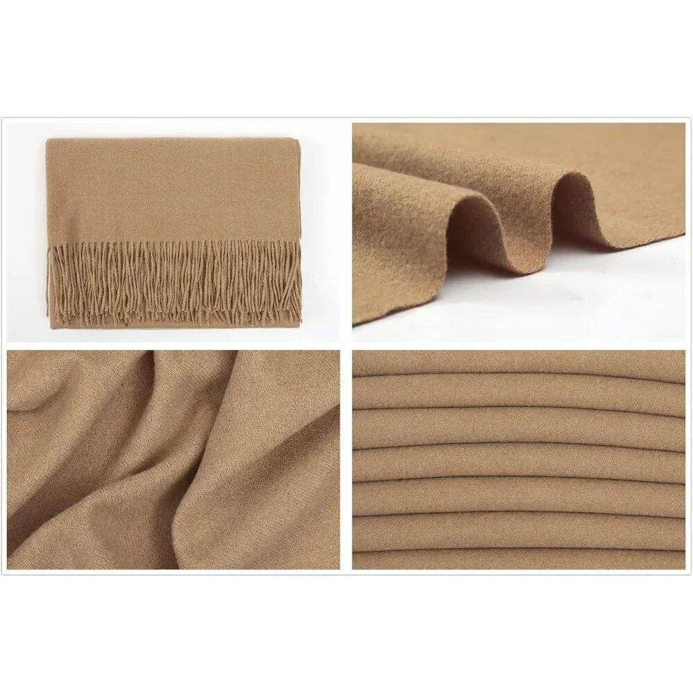 Women's Camel Pashmina Shawls Wraps For Evening Dresses Large Warm Soft Scarves